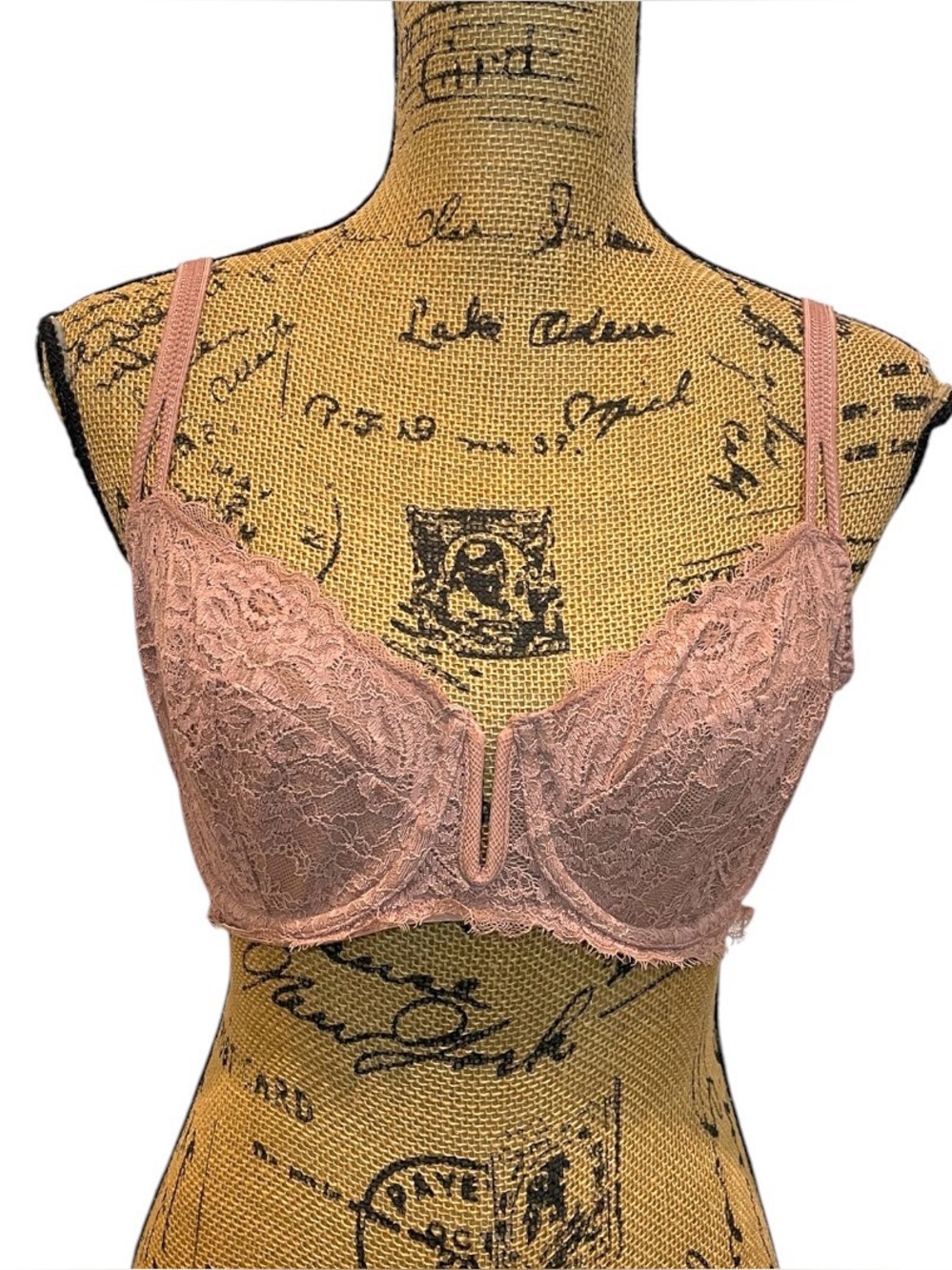 Auden Dusty Rose Lace Underwire Balconette Coverage Unlined Bra Size 34DD
